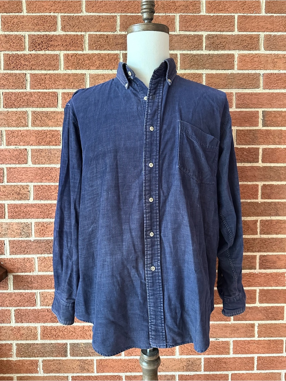 Bowen & Wright Corduroy Men's Navy Button-Down Shirt, L